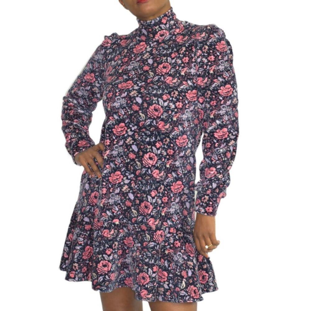 Rebecca Taylor La Vie Dress Purple Floral Puff Sleeve Drop Waist Mini Size XS - Picture 15 of 16